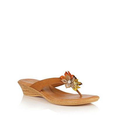 Lotus Tan multi 'Eula' toe post sandals